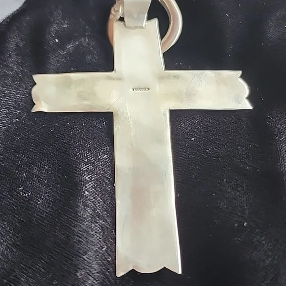 Large Navajo Sterling Silver & Turquoise Cross Pendant